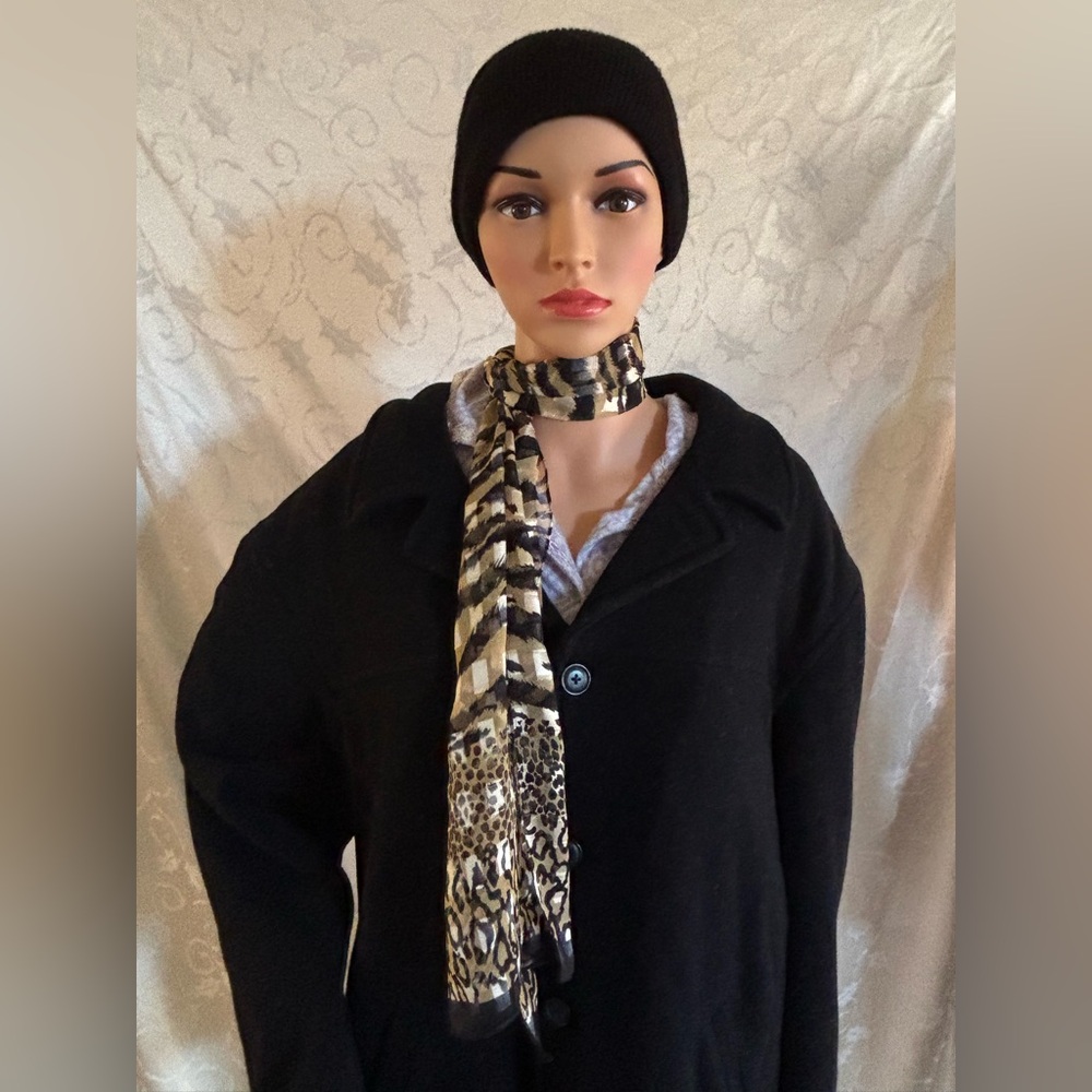 Cheetah, Leopard and Zebra Print Sheer Scarf (Good Condition)